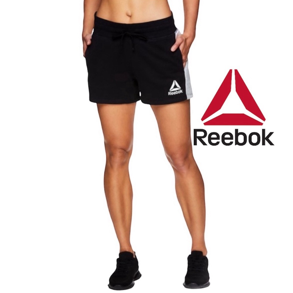 ⤵️🆕 Reebok Womens Journey Color Black French Terry Shorts with Pockets